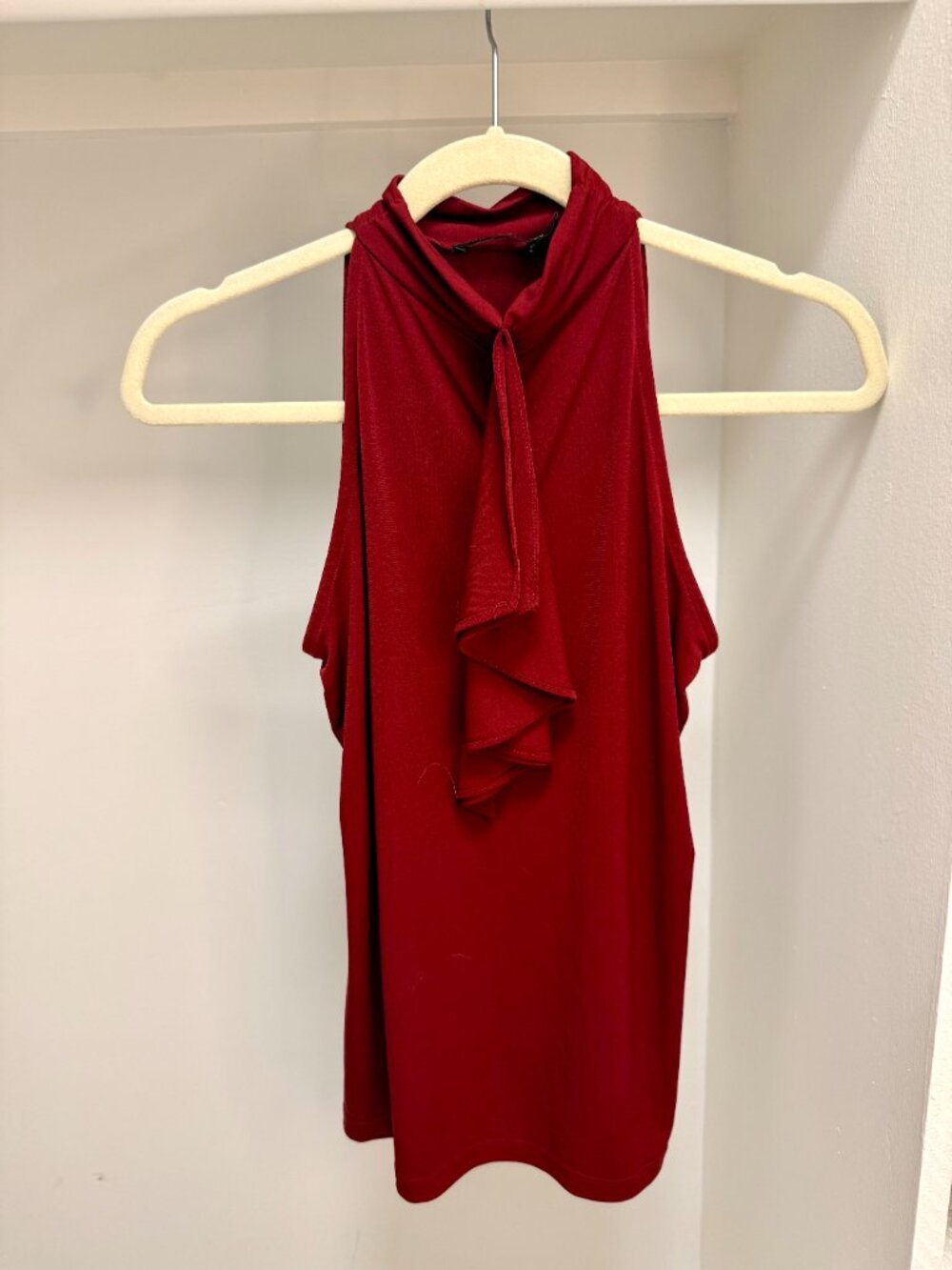 The Limited - Red/Burgundy - High Neck Sleeveless Ruffled Blouse - Medium
